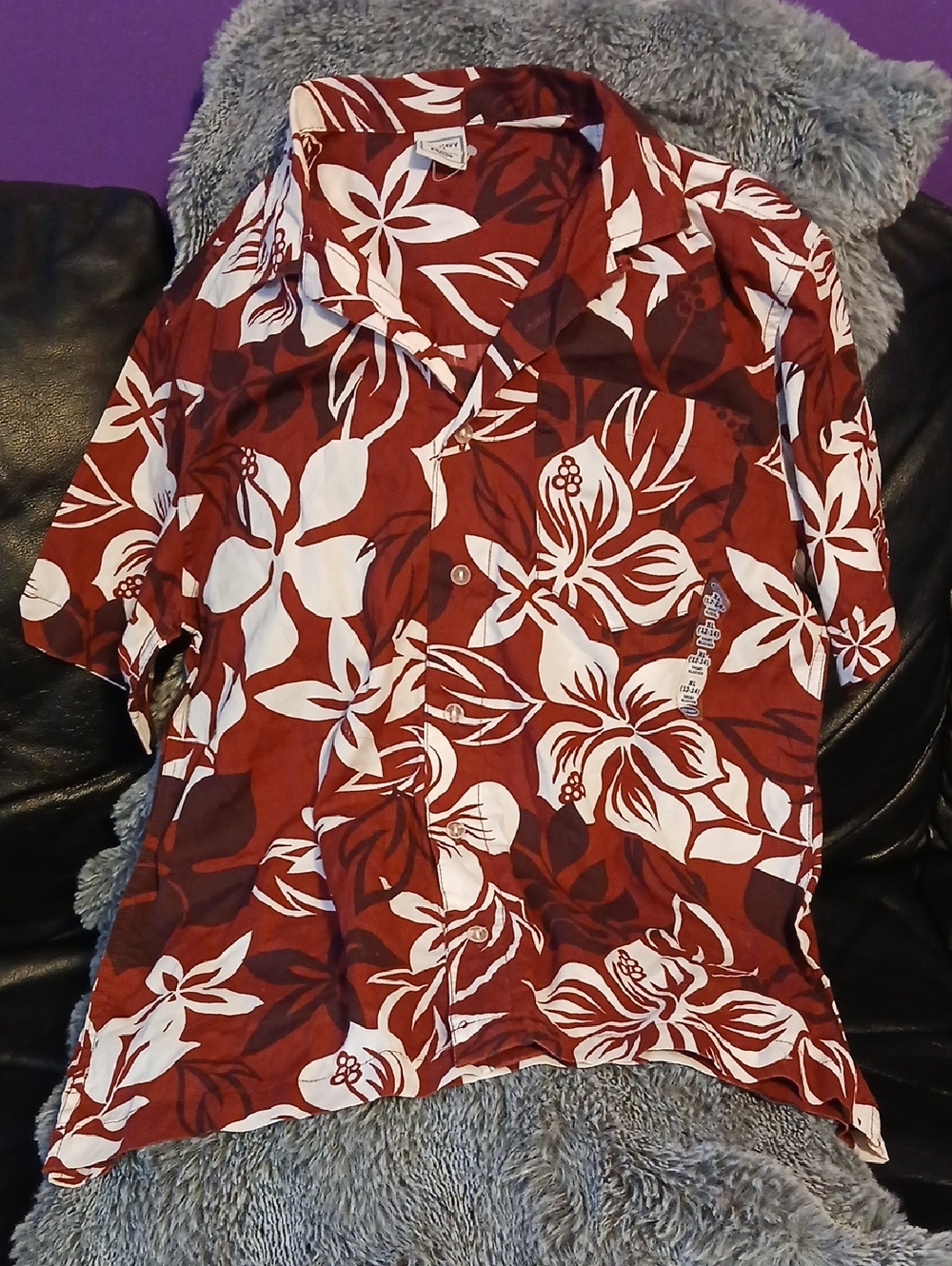 Old Navy Red and White Floral Hawaiian Shirt
